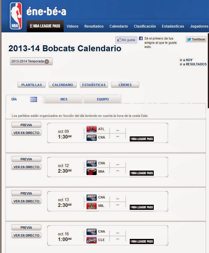Calendario BOBCATS 2013 2014