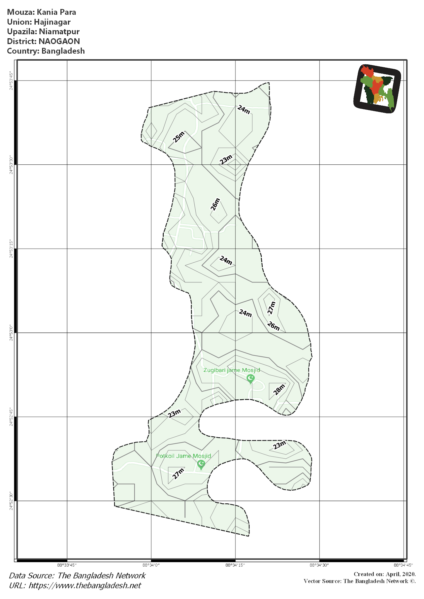 Map of Kania Para Mouza of Niamatpur Upazila, NAOGAON, Bangladesh.
