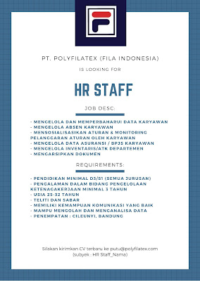 Lowongan Kerja / Job Vacancy : Polyfilatex (FILA Indonesia) Lowongan Kerja / Job Vacancy : Polyfilatex (FILA Indonesia)