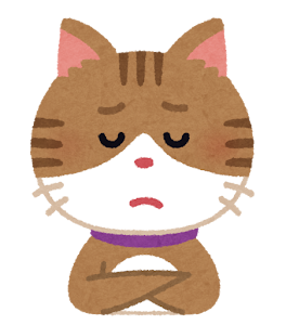 猫のイラスト「ひらめいた顔・驚いた顔・焦った顔・悩んだ顔」