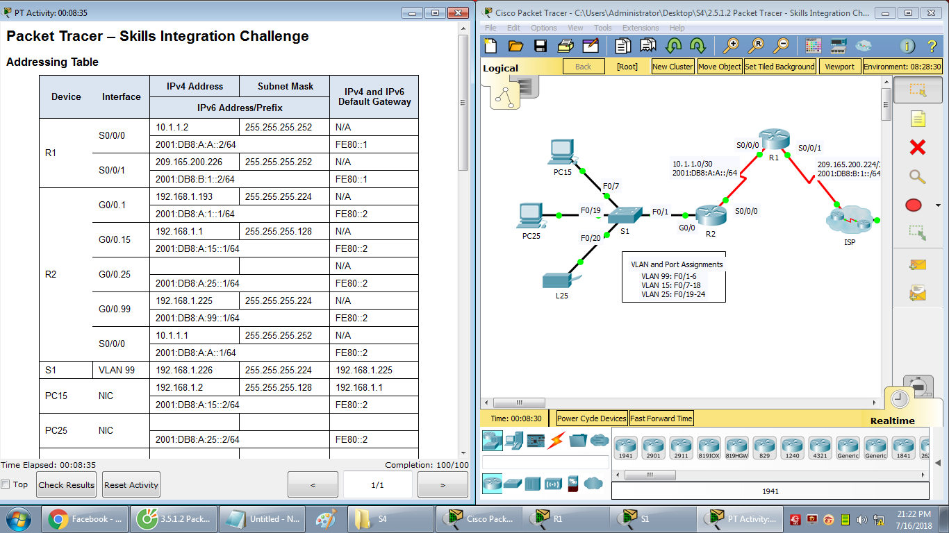 [CCNAv6 S4] 2.5.1.2 Packet Tracer - Skills Integration Challenge