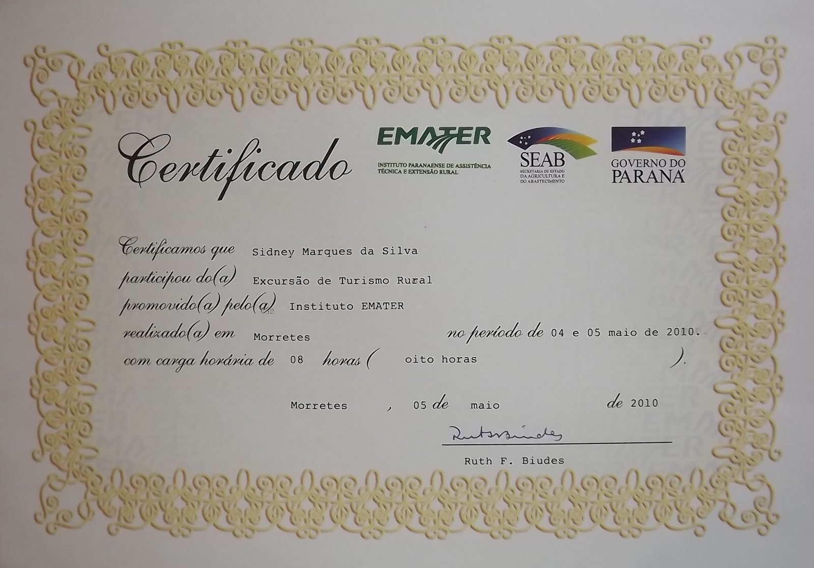 Certificado de Sidnei Marques