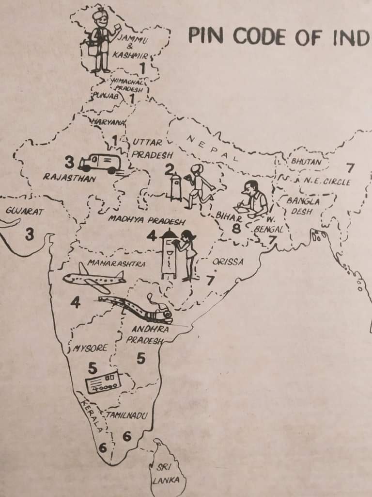 1970s Map Showing Postal Zones ( First Digit of Pin Code ) of India