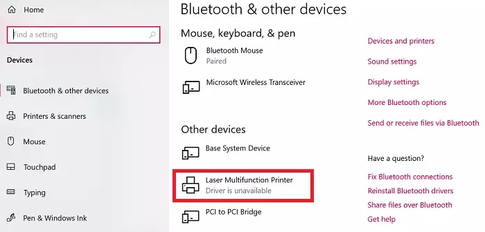 "Driver is unavailable" trong Windows 10