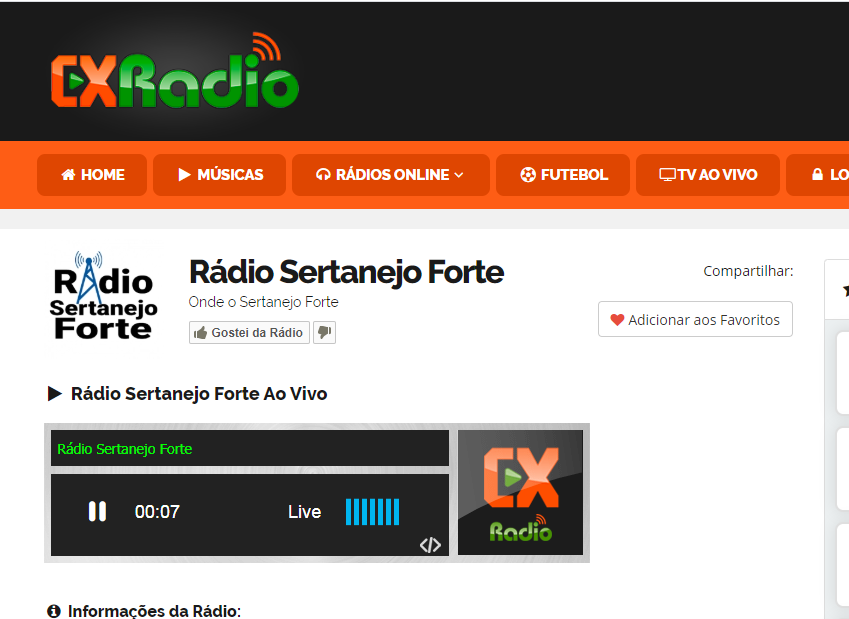Rádio Sertanejo Forte A Rádio Sertanejo Forte no CXRádio