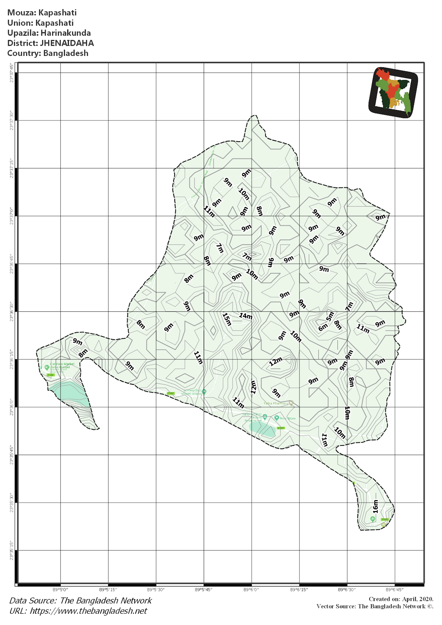 Map of Kapashati Mouza of Harinakunda Upazila, JHENAIDAH, Bangladesh.