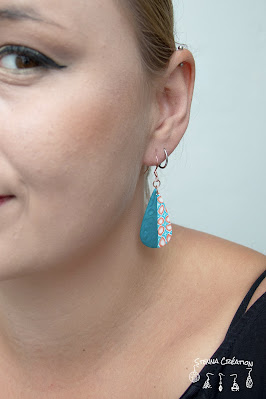 Boucles oreilles pâte polymère canne géométrique Mica Shift turquoise corail blanc Sculpey Cernit Fimo Stenna