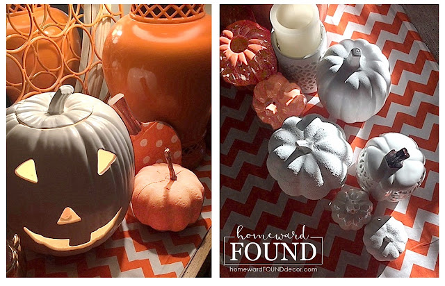 fall ,farmhouse style, color, colorful home, pumpkins, decorating, DIY, diy decorating, tablescapes, Halloween, trash to treasure, centerpiece, orange and white decor, gradient color, fall home decor, autumn decorating, Halloween decorating, painted pumpkins, no carve pumpkin decorating