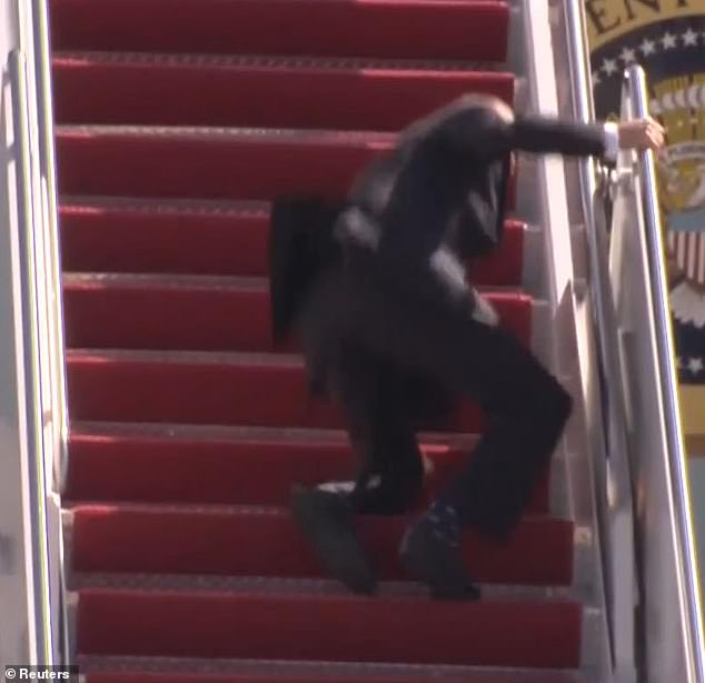 Oh No! US President Joe Biden Falls While Climbing Air Force One Stairs (Video)