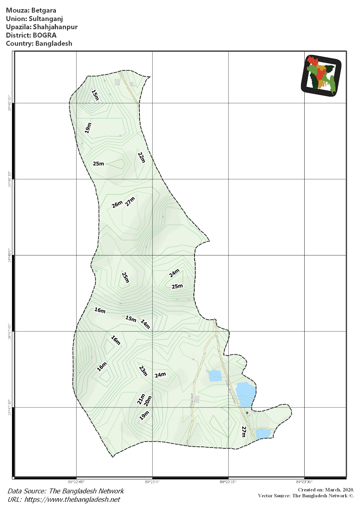 Map of Betgara Mouza of Shahjahanpur Upazila, BOGRA, Bangladesh.