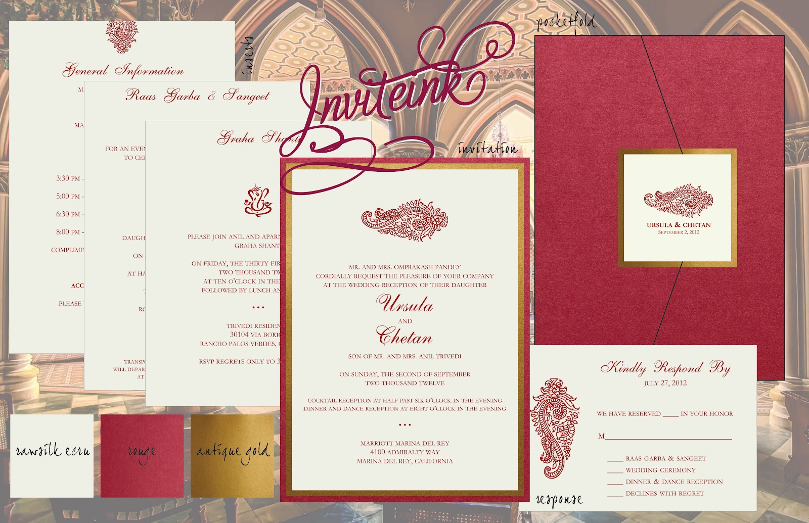 Inviteink: RED AND GOLD WEDDING INVITATION