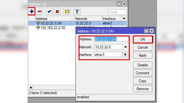 Input IP Address Untuk Setting Mikrotik