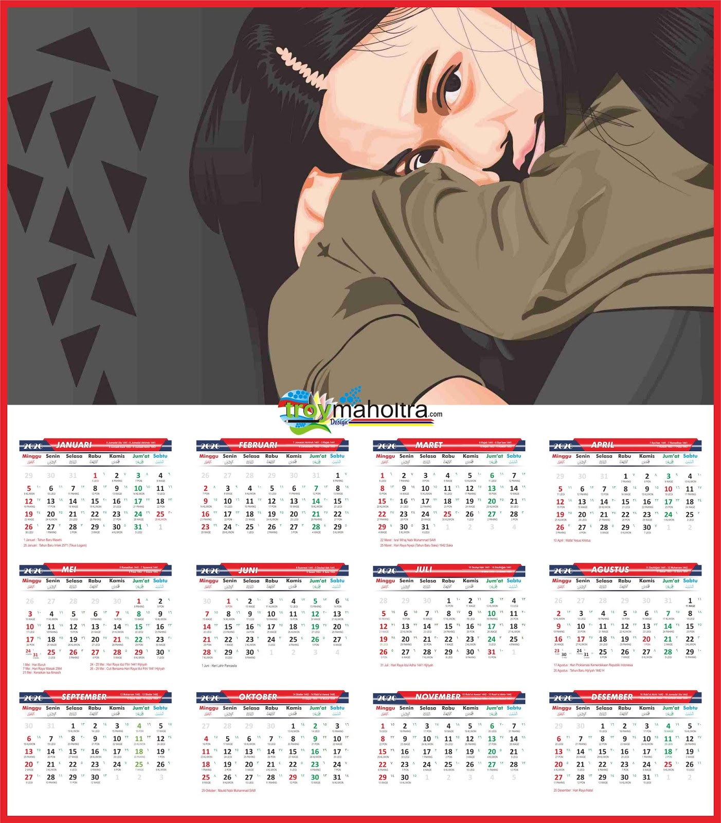 Download Template Kalender Nasional Jawa 2020 Lengkap Gambar