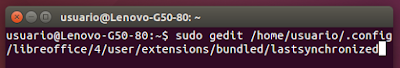 sudo gedit /home/usuario/.config/libreoffice/4/user/extensions/bundled/lastsynchronized
