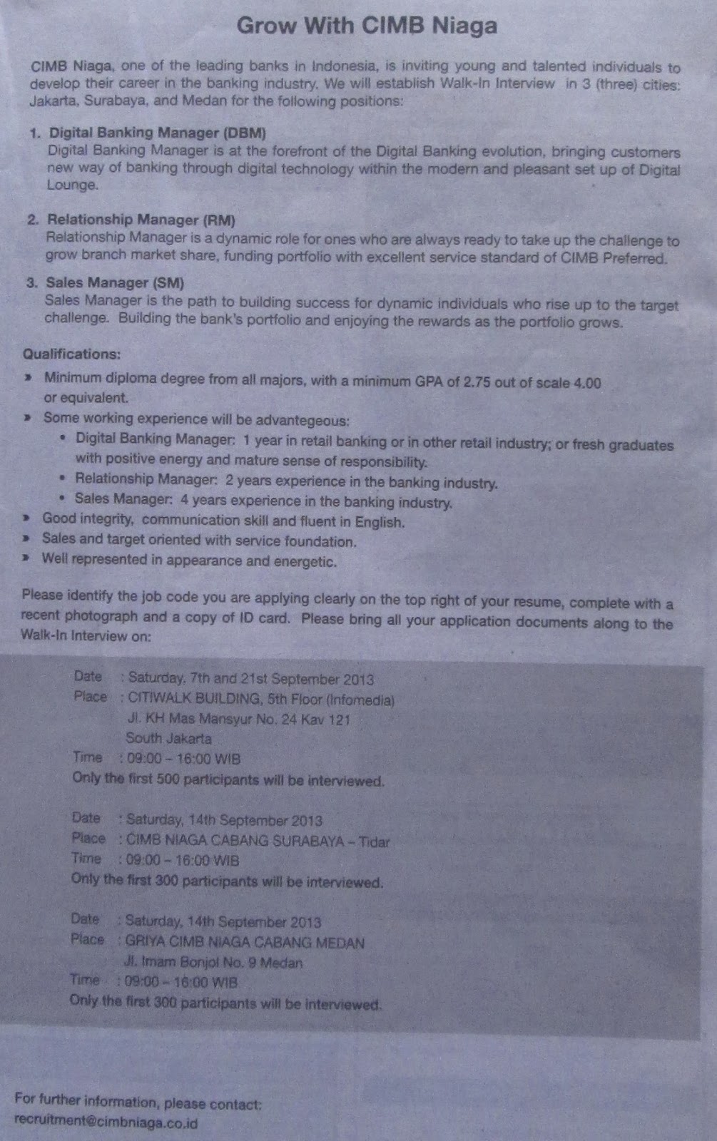 Lowongan Pekerjaan Di Bank Bpd Bali : Lowongan Pekerjaan di Bank BNI