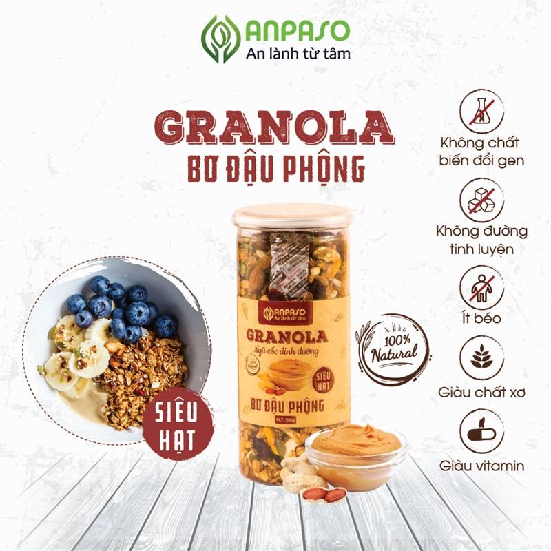 Anpaso Granola siêu hạt vị bơ đậu phộng 500g