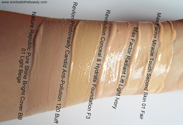 Max Factor Miracle Touch Second Skin Foundation 01 Fair vs Max Factor Radiant Lift Light Ivory