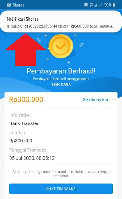 Isi Saldo Shopeepay lewat dana berhasil