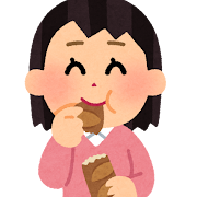 フランスパンをちぎって食べる人のイラスト