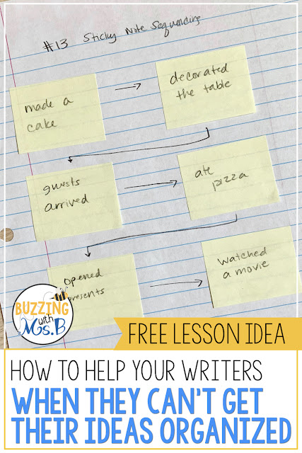 One of the first tools teachers turn to when they need to help their students plan their writing is a graphic organizer. But sometimes they can be overwhelming for some of our kids! This post and video demonstrate a strategy that is easy to use to help your kids organize their plan for writing and start getting some ideas on paper. It only requires a pencil and sticky notes and your kids will have a plan for personal narrative writing so they can move on in the writing process! One of the first tools teachers turn to when they need to help their students plan their writing is a graphic organizer. But sometimes they can be overwhelming for some of our kids! This post and video demonstrate a strategy that is easy to use to help your kids organize their plan for writing and start getting some ideas on paper. It only requires a pencil and sticky notes and your kids will have a plan for personal narrative writing so they can move on in the writing process!