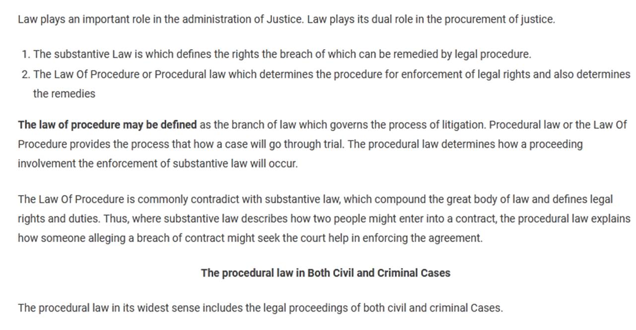 What is Procedural Law Law Thesaurus