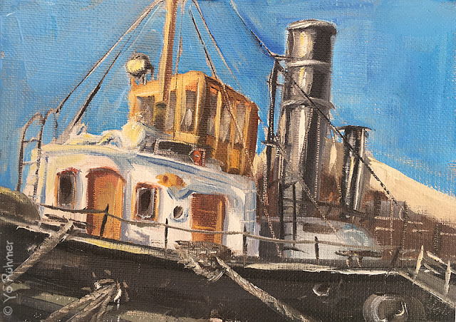Pleinairmalerei, Ölbild, Hamburg, Museumshafen Övelgönne,, Woltman pleinairpainting