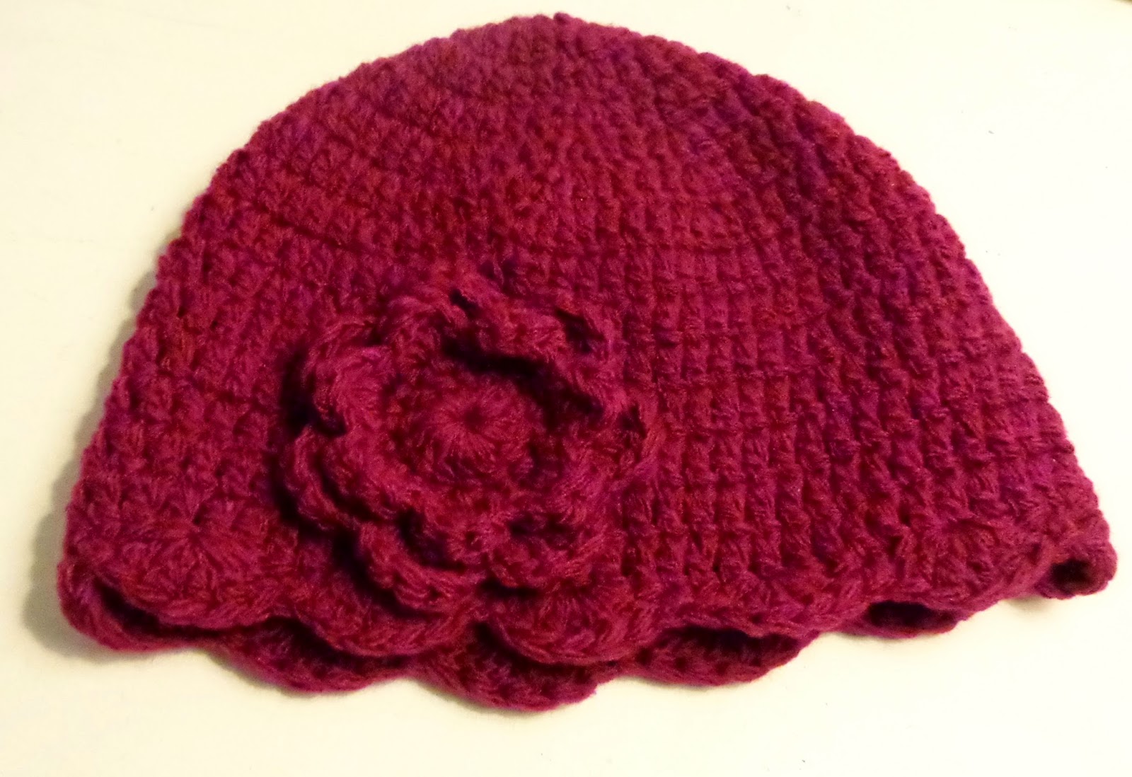 Hobby Hooker DoubleCrochet Beanie with Scallop Edging and Flower Applique