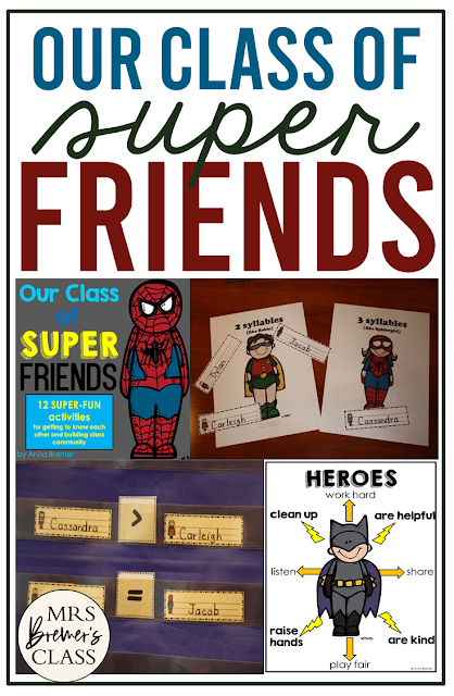 Our Class of Super Friends: a back to school pack that builds classroom community and helps students get to know each other. #kindergarten #1stgrade #backtoschool #classroom #superheroes