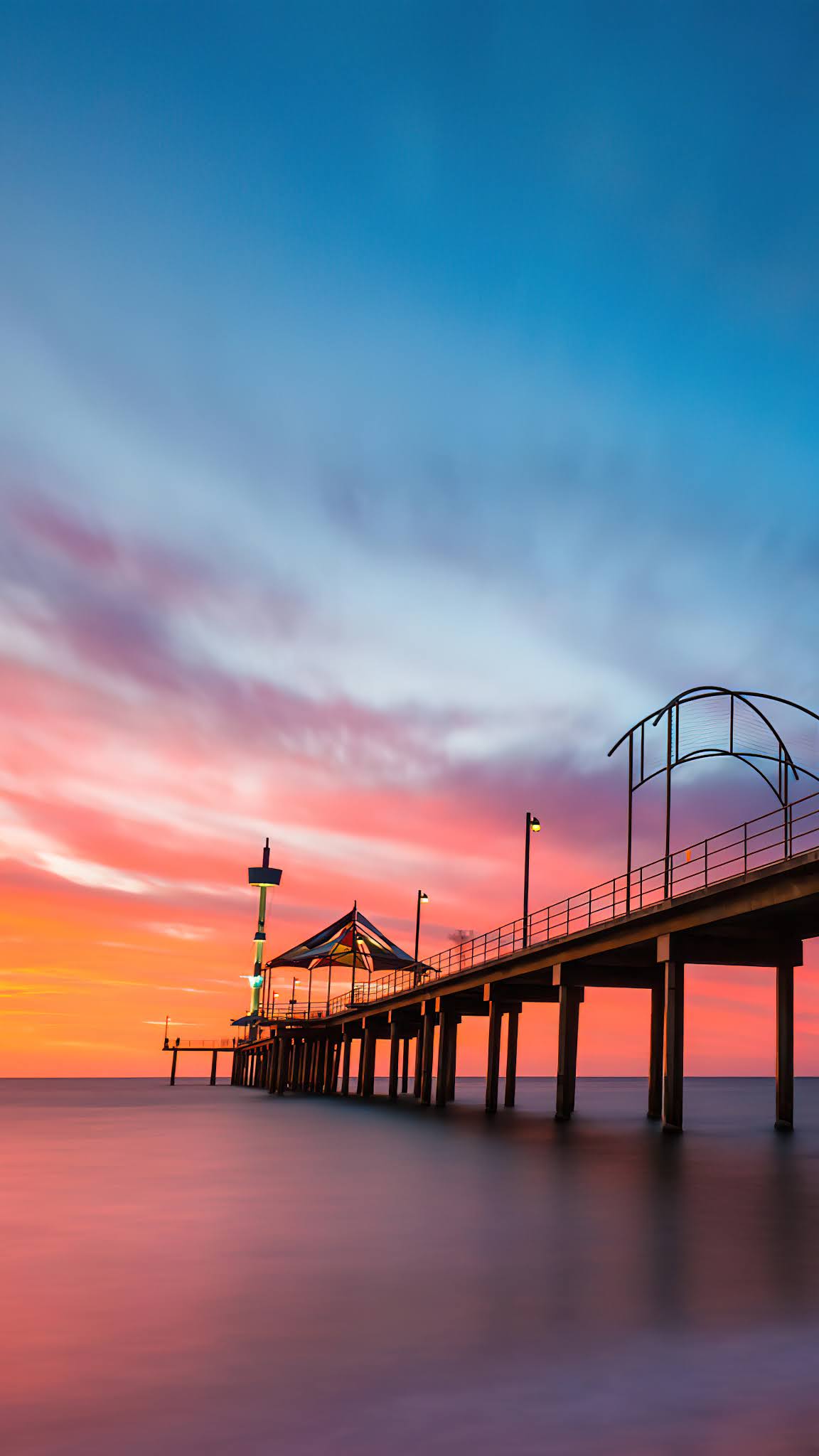 Sunset Beach Jetty Scenery Brighton Australia Mobile Wallpaper Hd