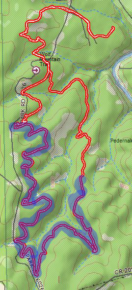 The shaded portion of my track is the western half of the Juniper Ridge Trail, the rest is just me getting to and from the trail
