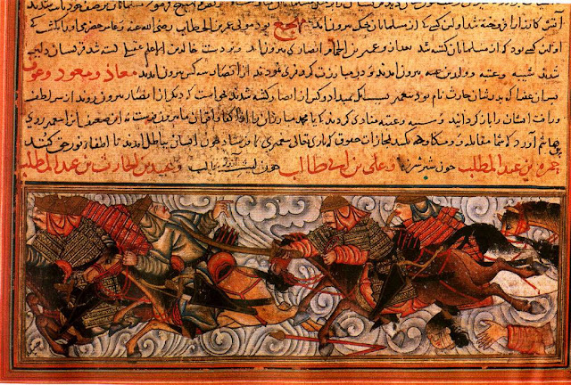 Битва при Бадре.  Рукопись «Джами ат-таварих», XIV век.  (Музей Топкапы, Стамбул))