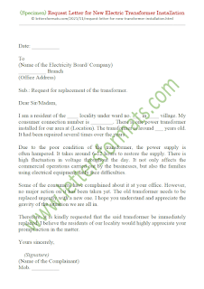 request letter for new transformer installation