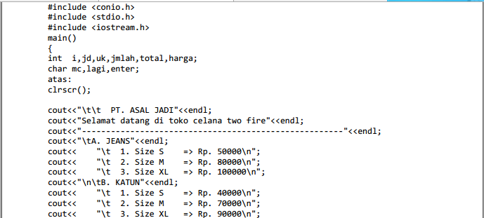 Contoh Aplikasi Penjualan Pakain Di Bahasa Pemrograman C++ - project ...