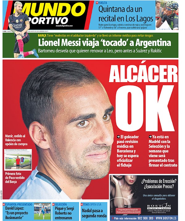 FC Barcelona, Mundo Deportivo: "Alcácer, OK"