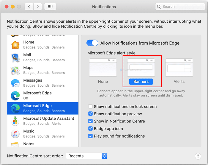 Hoe Microsoft Edge-meldingen op het vergrendelscherm op macOS uit te schakelen