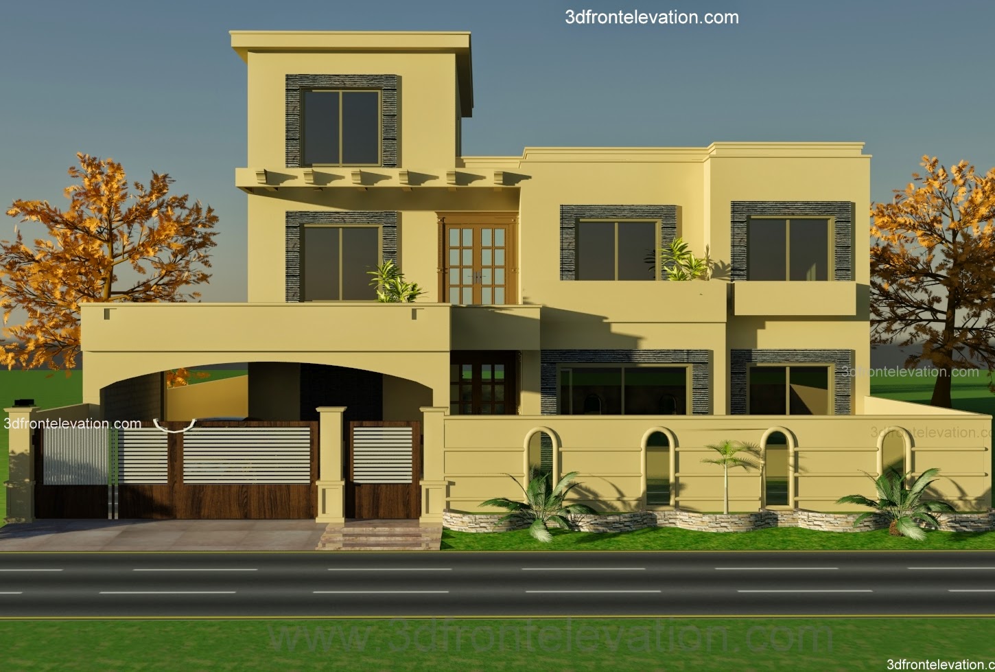  3D  Front Elevation com 1  kanal  House  Plan  for 9 K1 wapda 