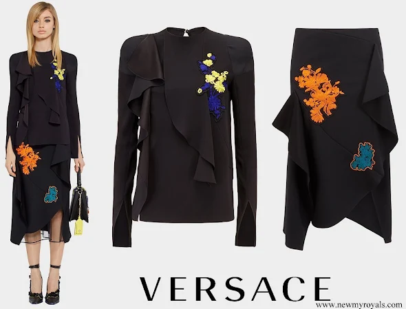 Queen Rania wore Versace Embroidered Florage Ruffle Blouses and Top