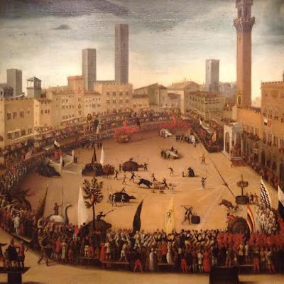 Caccia ai tori in Piazza del Campo eseguita nel 1546 da Vincenzo Rustici 