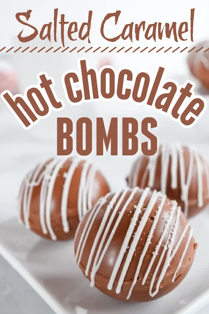 salted caramel hot chocolate bombs with text overlay