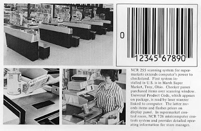 The first item marked with a barcode was scanned at the checkout of Troy's Marsh Supermarket.