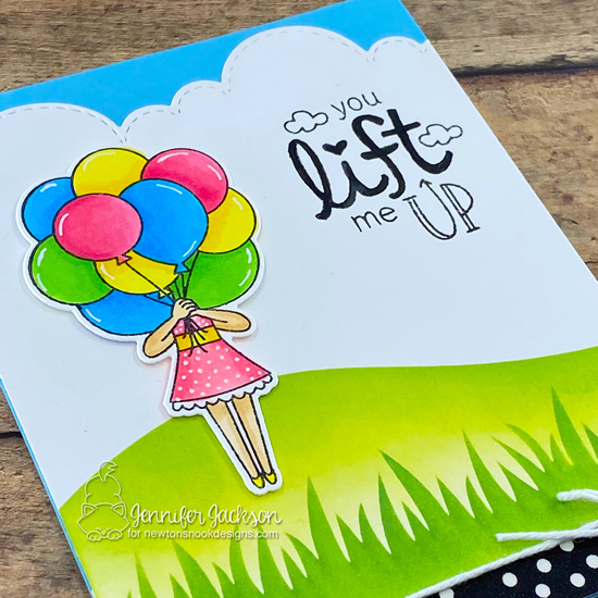 You Lift Me Up Card by Jennifer Jackson | Holding Happiness Stamp Set, Uplifting Wishes Stamp Set, Sky Borders Die Set and Hills & Grass Stencil by Newton's Nook Designs #newtonsnook