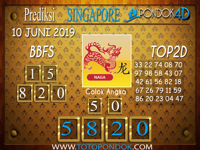 Prediksi Togel SINGAPORE PONDOK4D 10 JUNI 2019