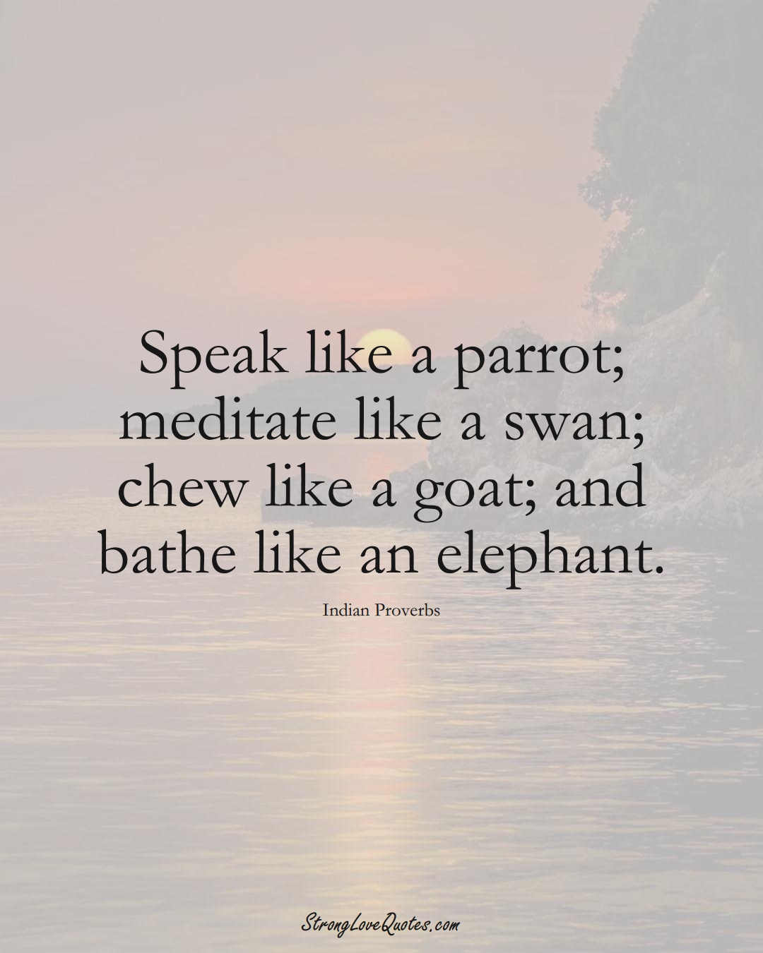 Speak like a parrot; meditate like a swan; chew like a goat; and bathe like an elephant. (Indian Sayings);  #AsianSayings