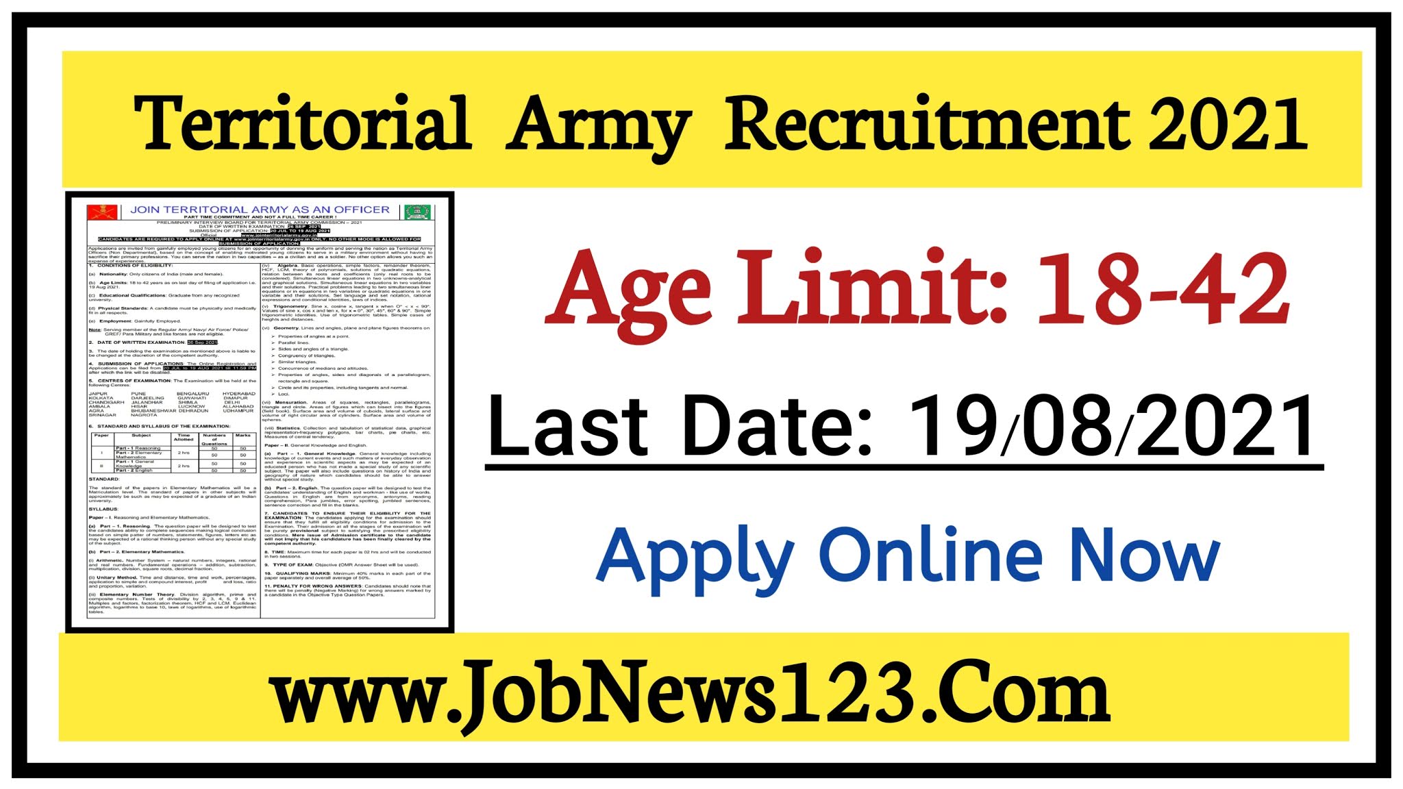 Territorial Army Recruitment 2021 Apply Online.jointerritorialarmy.gov.in