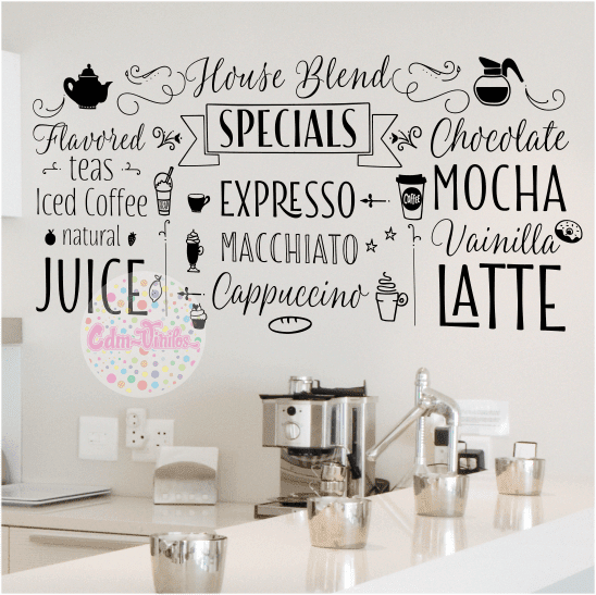 VINILO DECORATIVO PARED CAFE TIPOGRAFICO BLENDS - W407 | CDM Vinilos