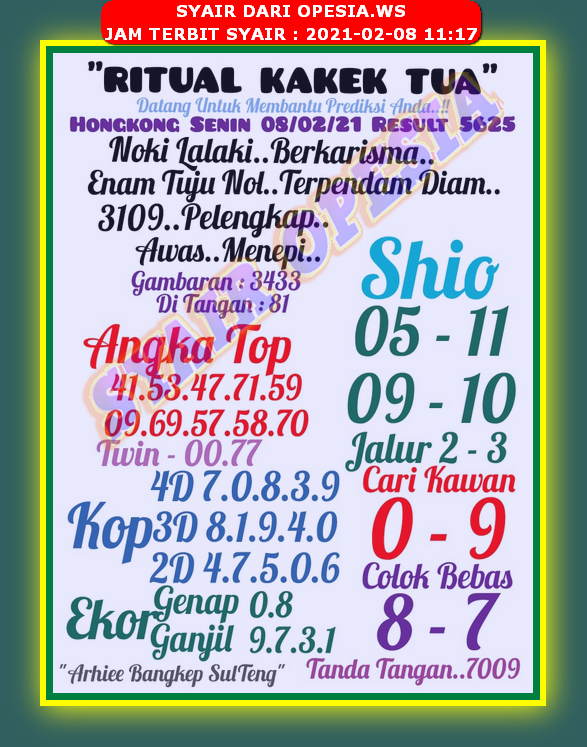 Syair Hk Hari Ini Senin 8 Februari 2021 Opesia Official