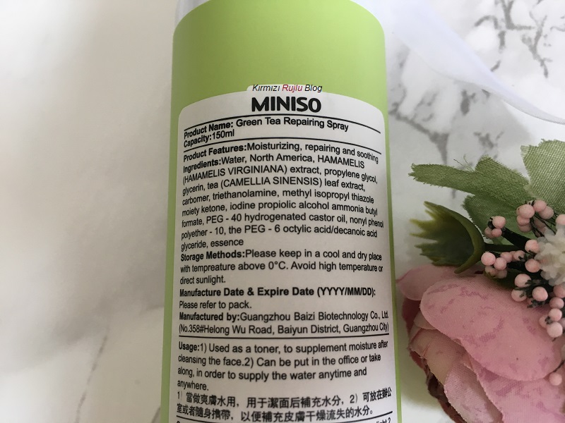 Miniso Green Tea Repairing Spray - Kırmızı Rujlu Blog