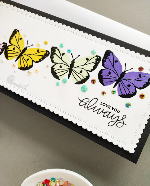 MFT beautiful butterflies, Butterfly card, Colorful butterflies for Turner syndrome awareness, Simple stamping, Quillish