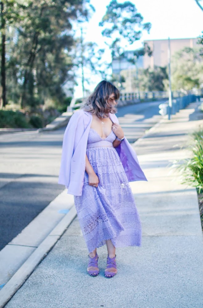 Pretty Little Thing Outfit Purple Dress Blazer