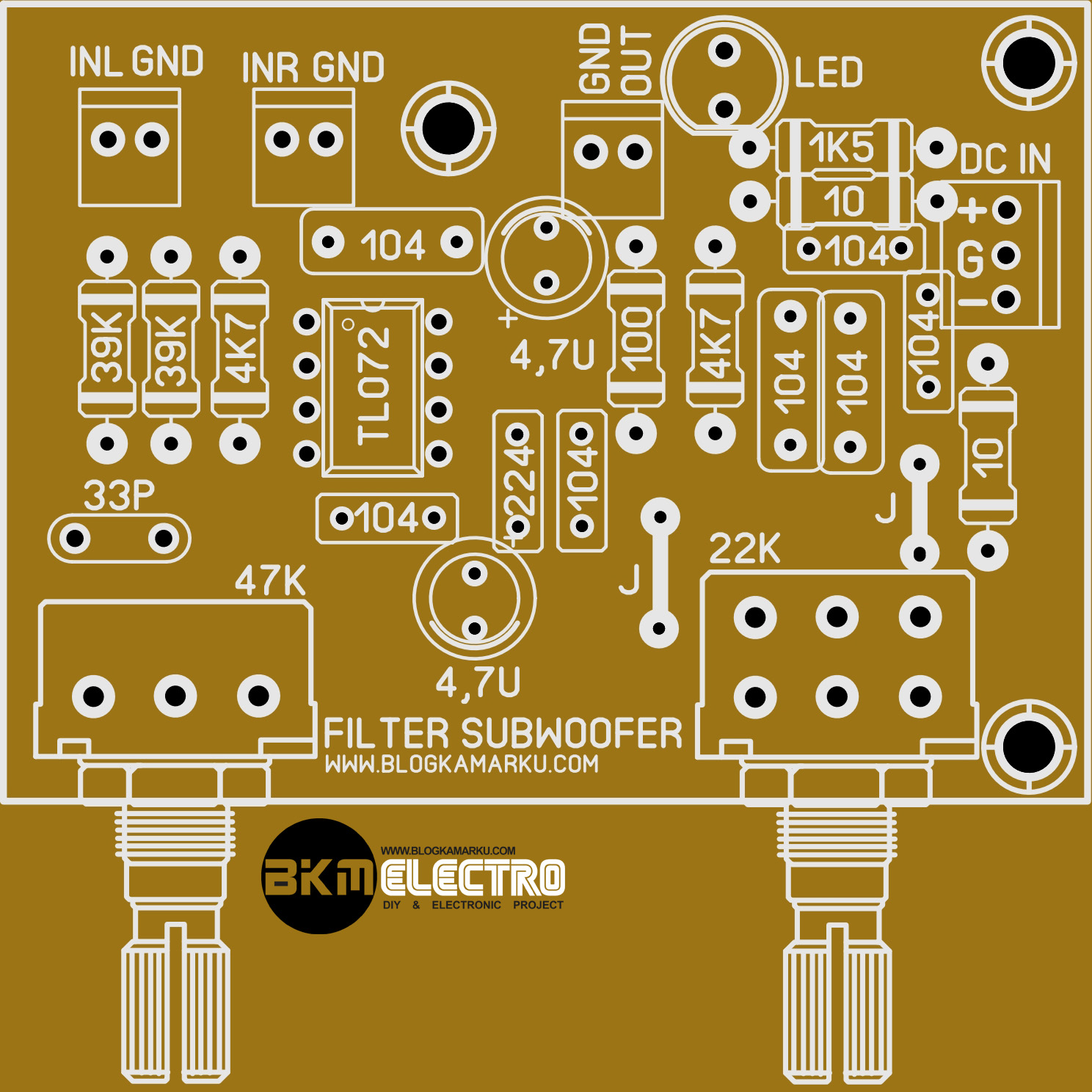 PCB LPF Subwoofer Menggunakan IC TL072 BLOGKAMARKU